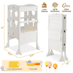 Folding Wooden Step Stool with Lockable Safety Rail for Toddlers 3+ Years