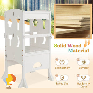 Folding Wooden Step Stool with Lockable Safety Rail for Toddlers 3+ Years