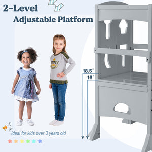 Folding Wooden Step Stool with Lockable Safety Rail for Toddlers 3+ Years