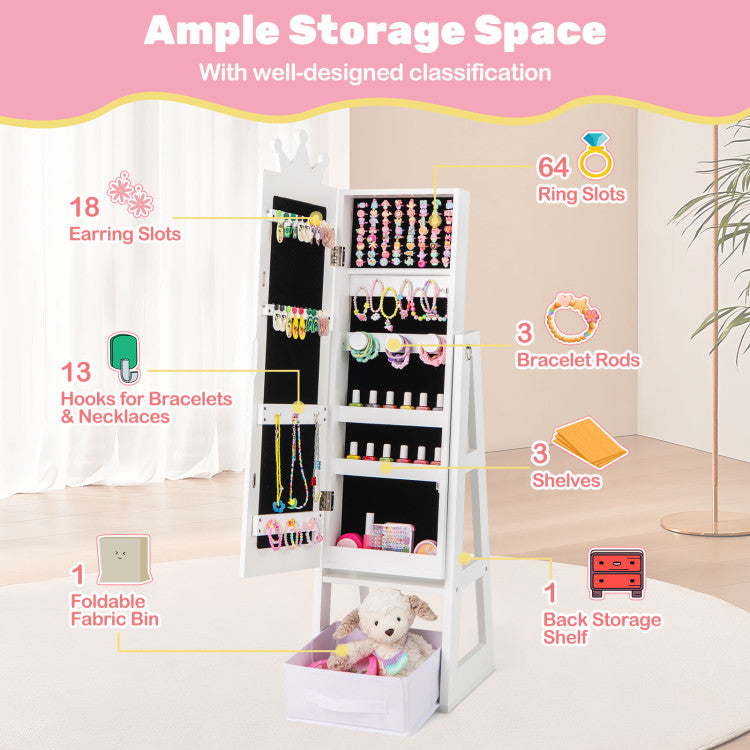 Full-Length Kids Jewelry Armoire Cabinet with Storage – Free-Standing Design