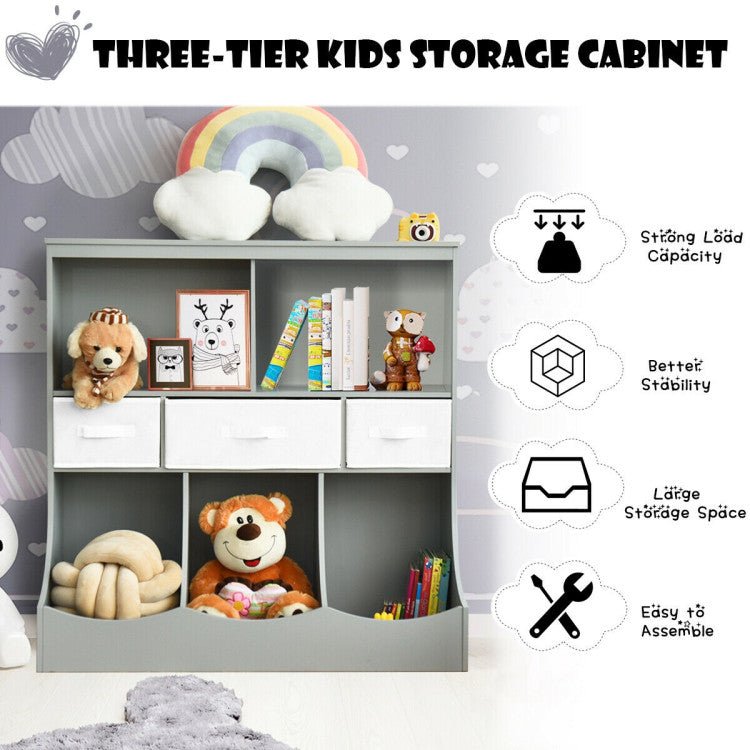 Freestanding Cubby Bin Storage Shelf Organizer Unit with 3 Baskets – Multi-Purpose Shelving