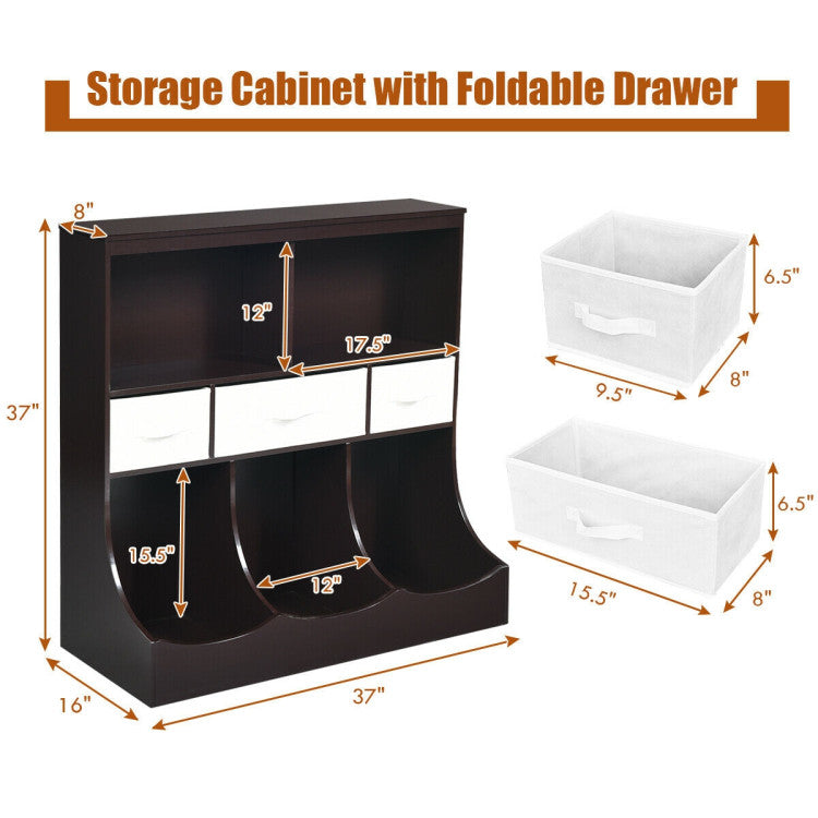 Freestanding Cubby Bin Storage Shelf Organizer Unit with 3 Baskets – Multi-Purpose Shelving