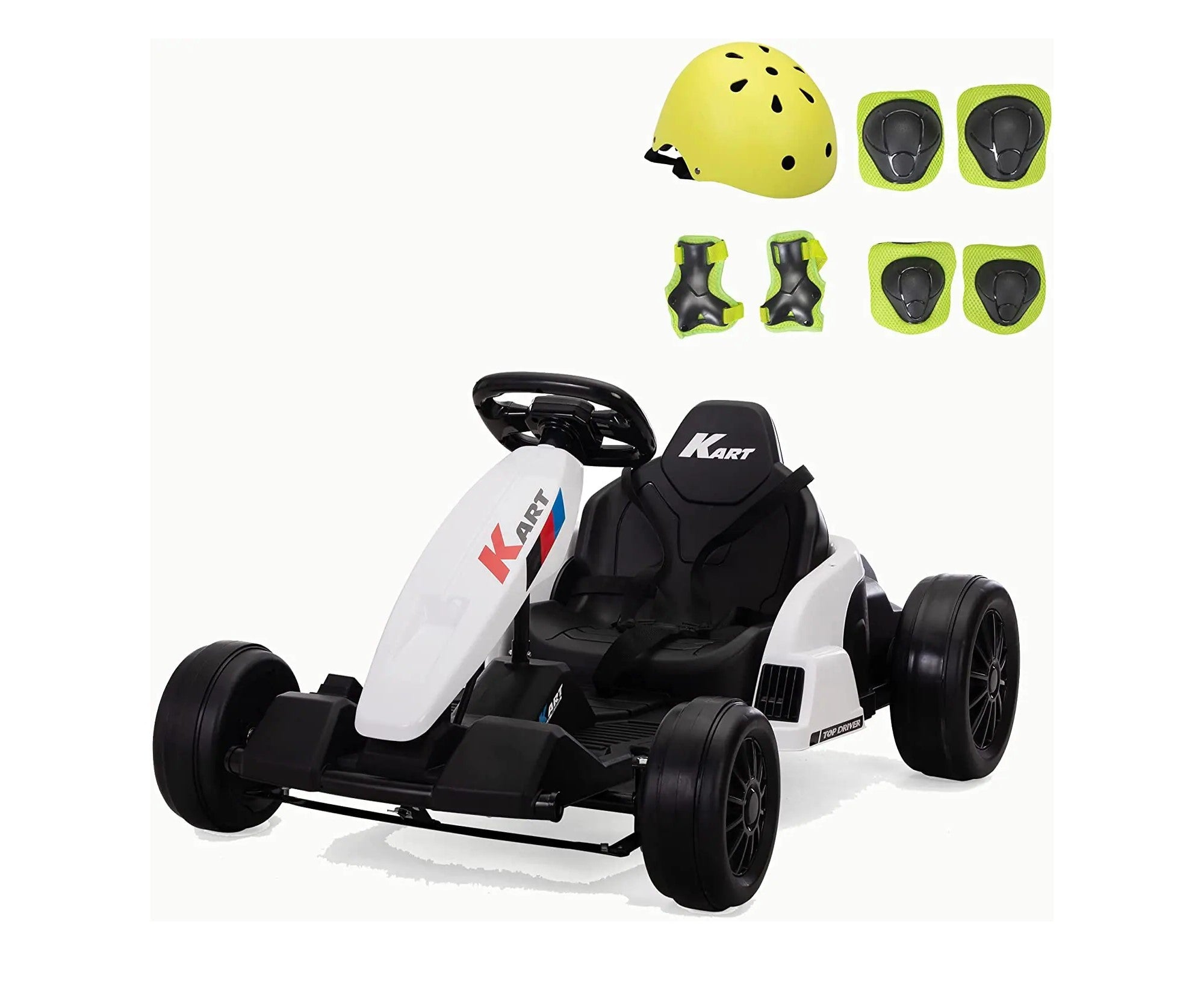 Tobbi 24V Electric Kids Go Kart, Battery Powered Drift Racing Ride On Toy Car with Protective Suits - kids electric Go Kart, children's toy Go Kart White