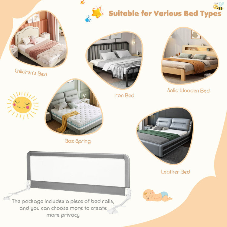 59" Foldable Breathable Baby Bed Rail Guard with Safety Strap for Secure Sleep Protection
