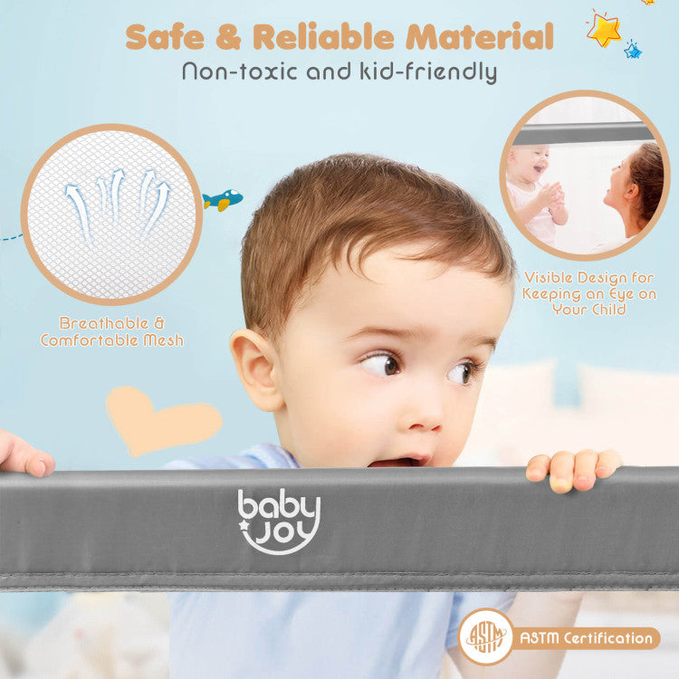 59" Foldable Breathable Baby Bed Rail Guard with Safety Strap for Secure Sleep Protection