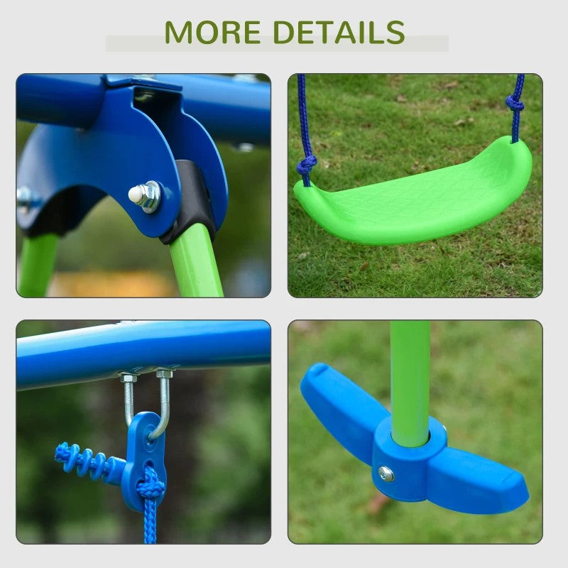 Heavy Duty Metal Swing Set with Glider, 2 Adjustable Swings, A-Frame for Backyard Play