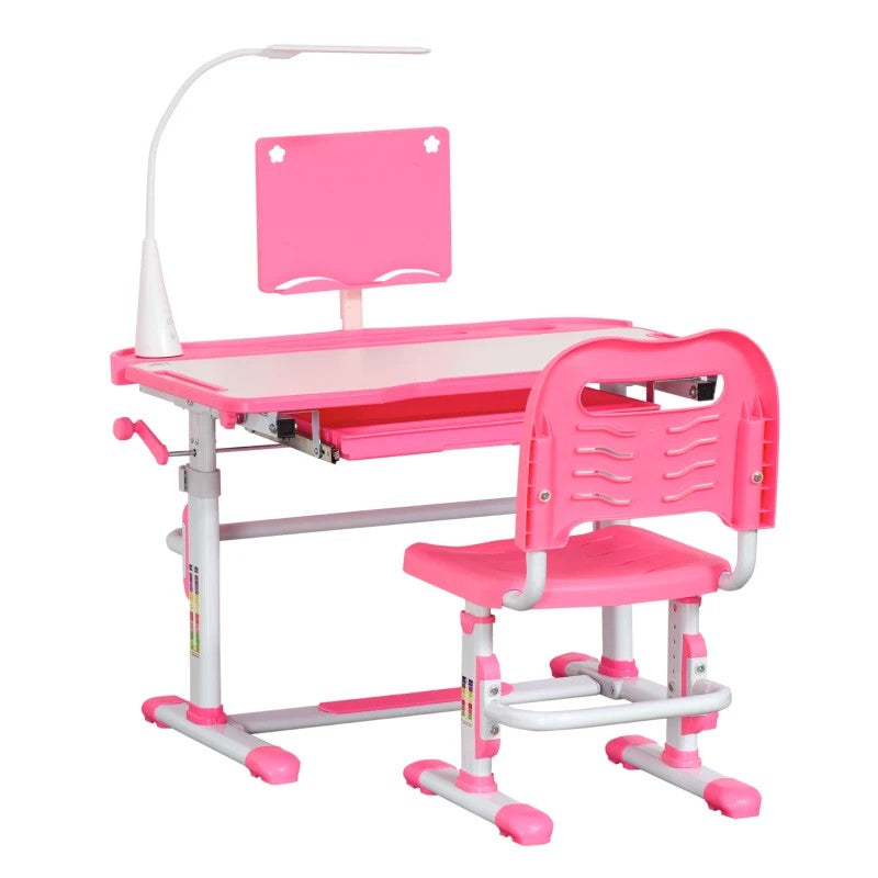 Height Adjustable Kids Desk & Chair Set with Tilt Desktop, LED Light & Storage