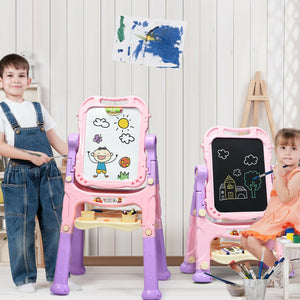 Height Adjustable Kids' Art Easel with Magnetic Double-Sided Board