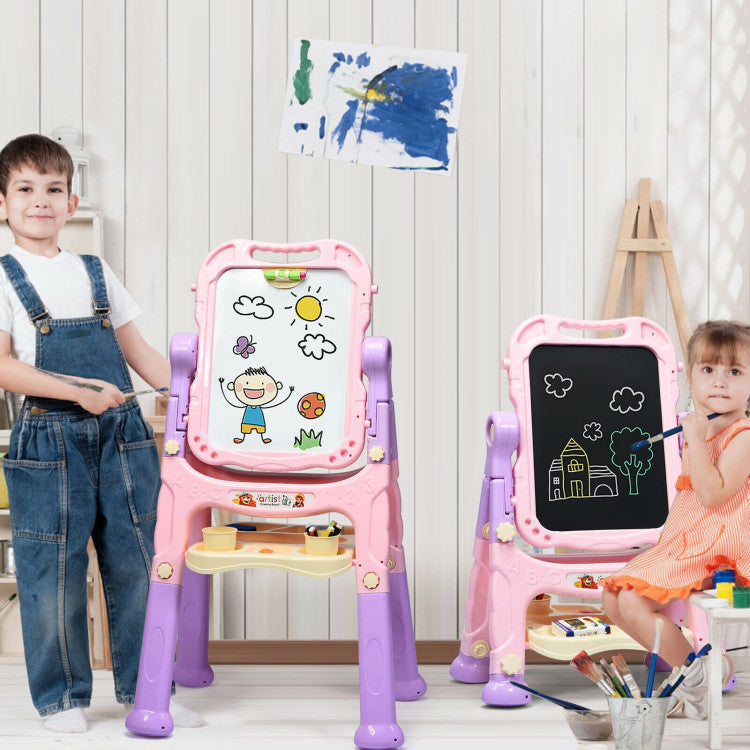 Height Adjustable Kids' Art Easel with Magnetic Double-Sided Board