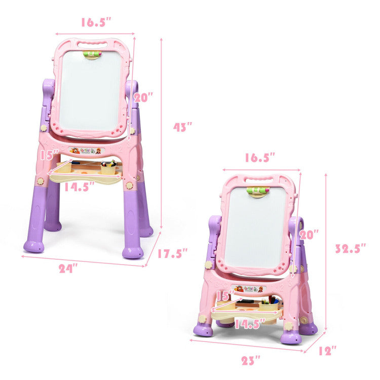 Height Adjustable Kids' Art Easel with Magnetic Double-Sided Board