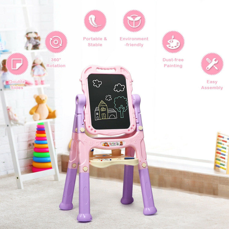 Height Adjustable Kids' Art Easel with Magnetic Double-Sided Board