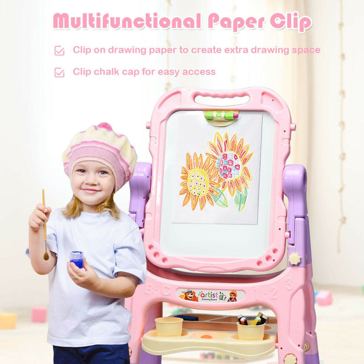 Height Adjustable Kids' Art Easel with Magnetic Double-Sided Board