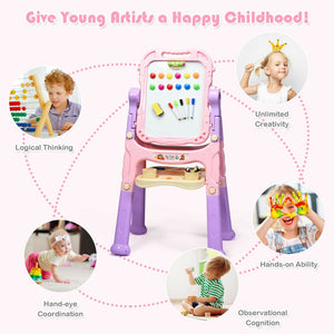 Height Adjustable Kids' Art Easel with Magnetic Double-Sided Board