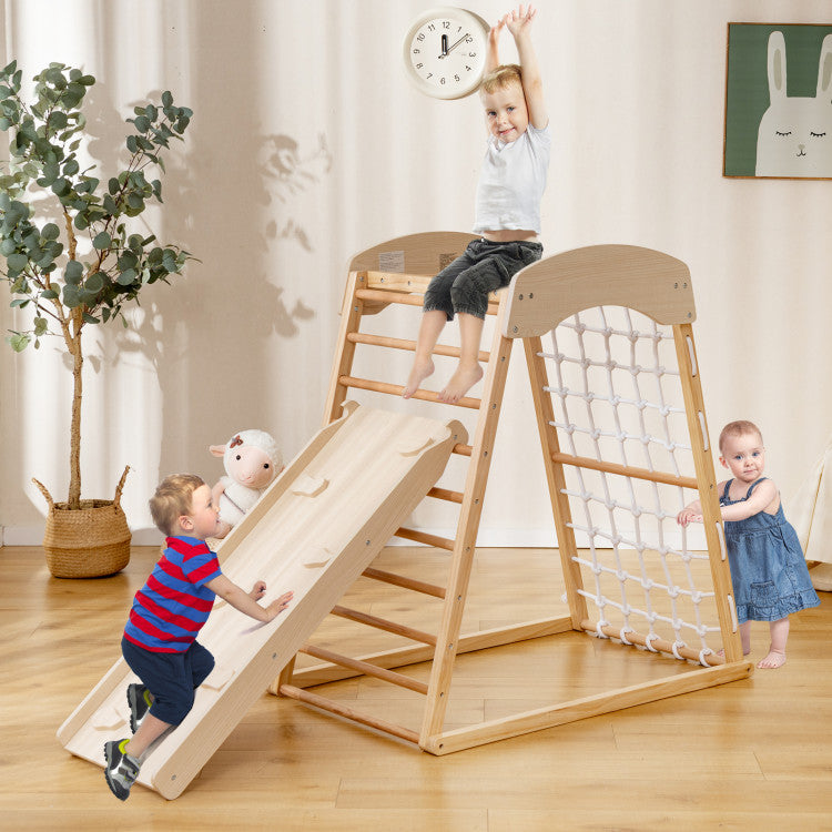 6-in-1 Jungle Gym Wooden Indoor Playground | Double-Sided Ramp & Monkey Bars for Kids