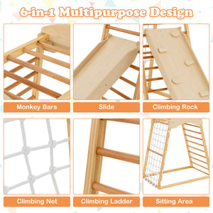 6-in-1 Jungle Gym Wooden Indoor Playground | Double-Sided Ramp & Monkey Bars for Kids