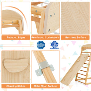 6-in-1 Jungle Gym Wooden Indoor Playground | Double-Sided Ramp & Monkey Bars for Kids