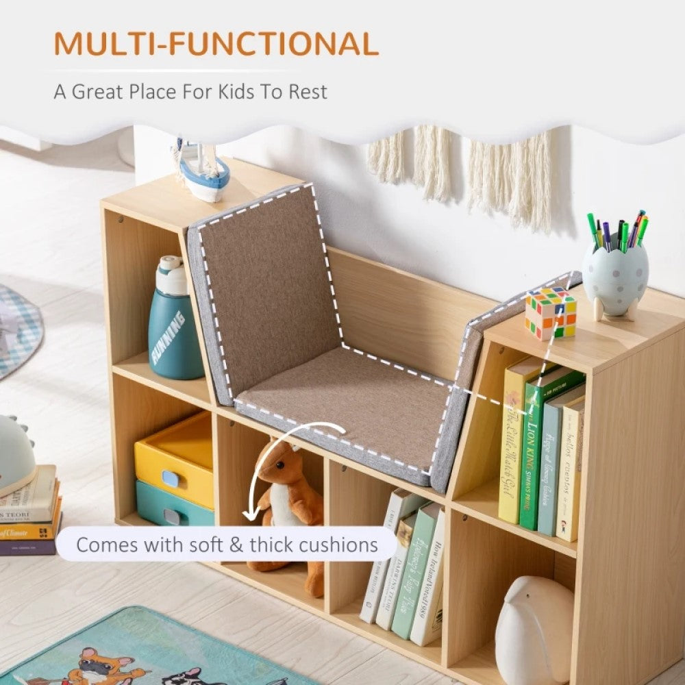 Kids 6-Cubby Bookcase with Cozy Reading Nook – Multi-Purpose Storage Organizer for Bedroom
