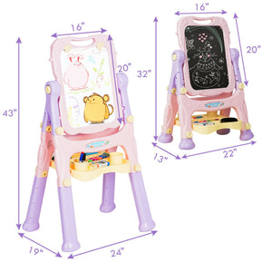 Kids Adjustable Height Double-Sided Magnetic Art Easel with Storage