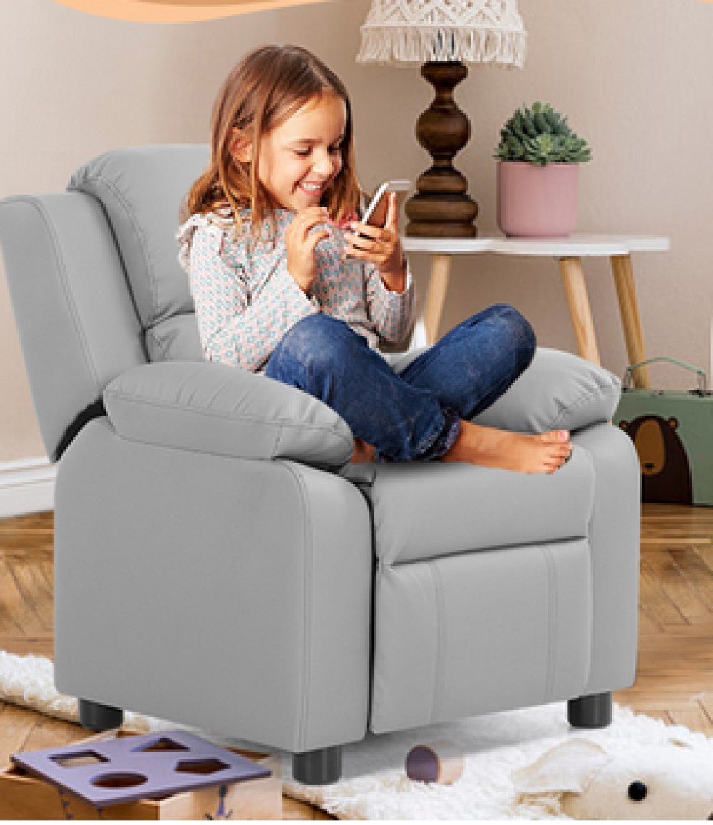 Kids Deluxe Recliner Sofa Chair with Headrest and Storage Arms – Perfect for Children