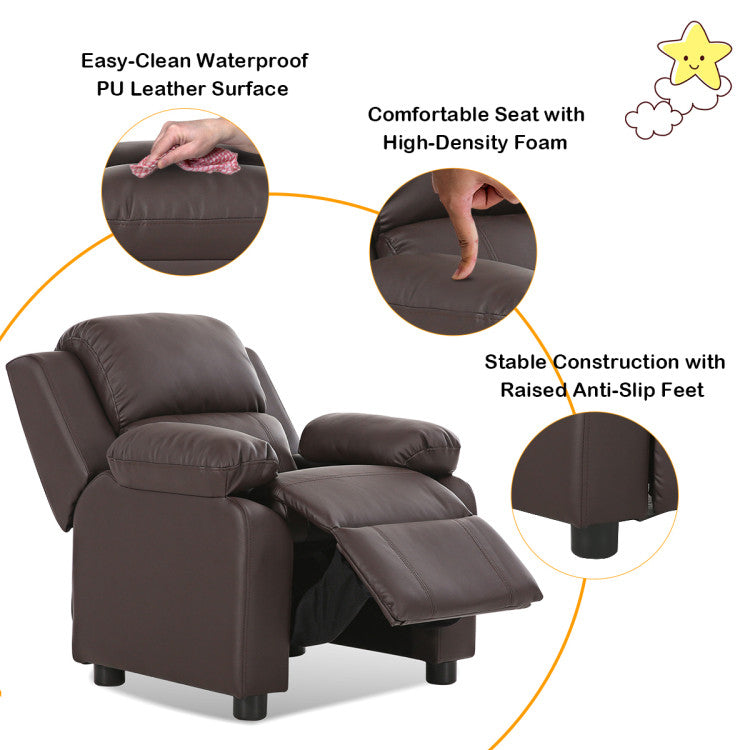 Kids Deluxe Recliner Sofa Chair with Headrest and Storage Arms – Perfect for Children