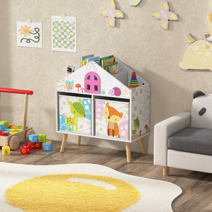 Kids House-Shaped Bookshelf with 2 Storage Bins for Kids' Room and Playroom Storage