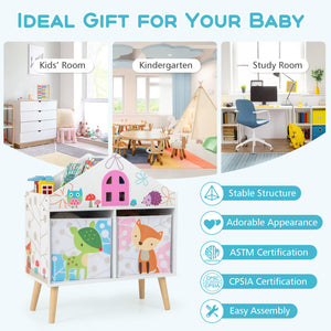 Kids House-Shaped Bookshelf with 2 Storage Bins for Kids' Room and Playroom Storage