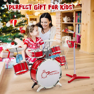 Kids Jazz Drum and Keyboard Set with Stool, Microphone Stand, and Drumsticks