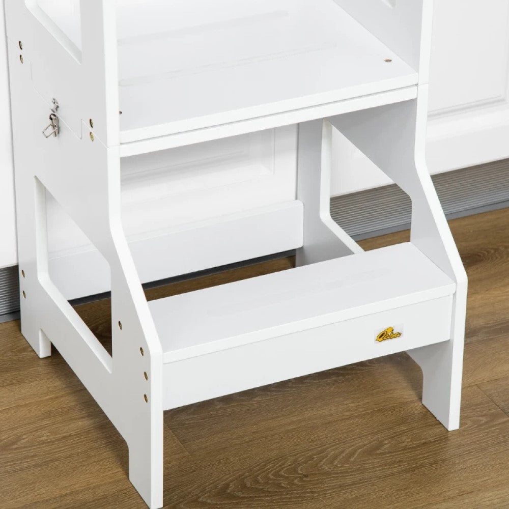 Kids Kitchen Step Stool & Table Set - 2-in-1 Toddler Standing Tower with Chalkboard & Safety Rail