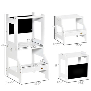 Kids Kitchen Step Stool & Table Set - 2-in-1 Toddler Standing Tower with Chalkboard & Safety Rail