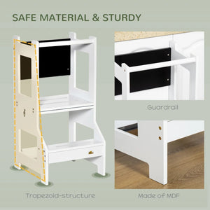 Kids Kitchen Step Stool & Table Set - 2-in-1 Toddler Standing Tower with Chalkboard & Safety Rail