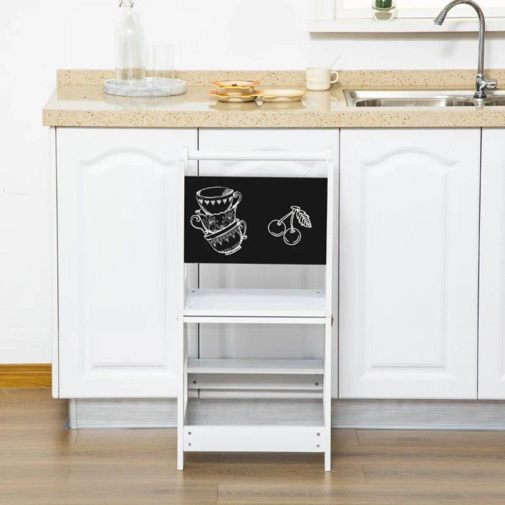 Kids Kitchen Step Stool & Table Set - 2-in-1 Toddler Standing Tower with Chalkboard & Safety Rail