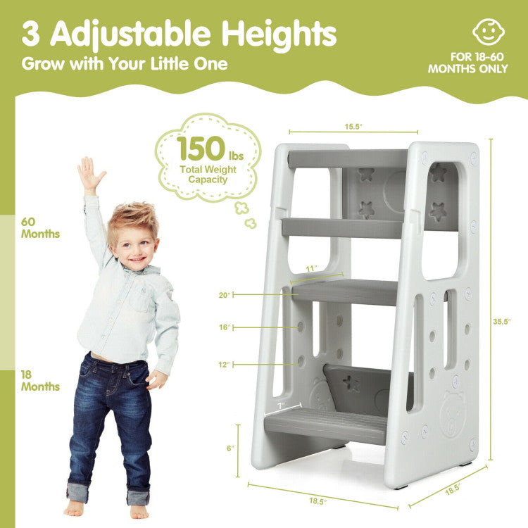 Kids Kitchen Step Stool with Double Safety Rails – Safe & Sturdy Toddler Helper