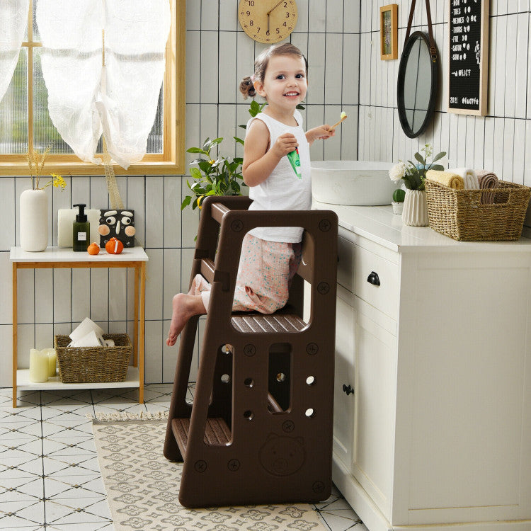 Kids Kitchen Step Stool with Double Safety Rails – Safe & Sturdy Toddler Helper