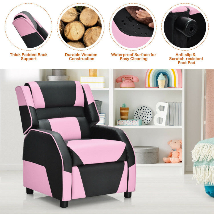 Kids PU Leather Gaming Recliner Sofa with Headrest & Footrest – Youth Chair