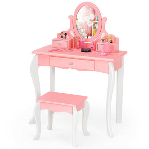 Kids Princess Vanity Set with Mirror & Drawer – Makeup Dressing Table for Girls