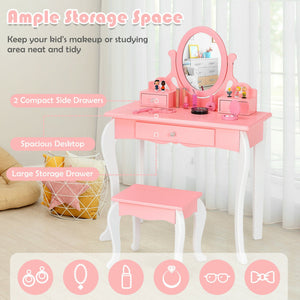 Kids Princess Vanity Set with Mirror & Drawer – Makeup Dressing Table for Girls
