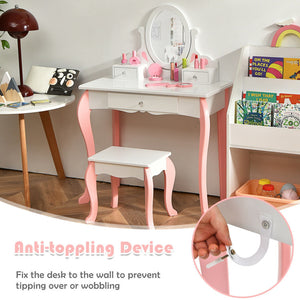 Kids Princess Vanity Set with Mirror & Drawer – Makeup Dressing Table for Girls