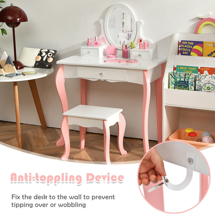 Kids Princess Vanity Set with Mirror & Drawer – Makeup Dressing Table for Girls