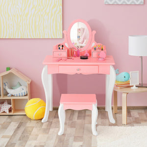 Kids Princess Vanity Set with Mirror & Drawer – Makeup Dressing Table for Girls