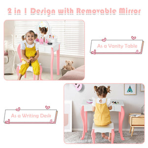 Kids Princess Vanity Set with Mirror & Drawer – Makeup Dressing Table for Girls