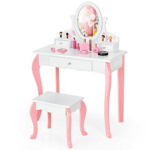 Kids Princess Vanity Set with Mirror & Drawer – Makeup Dressing Table for Girls