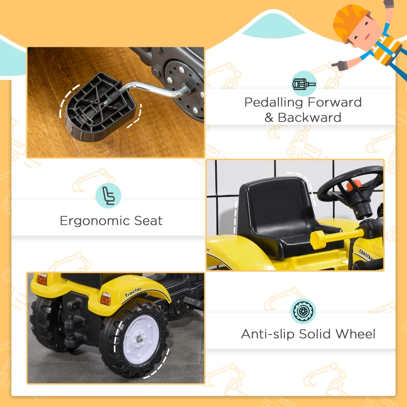 Kids Ride on Excavator, Pedal Go Kart with Front Loader Digger