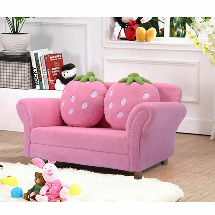 Kids Strawberry Armchair Sofa with 2 Adorable Strawberry Pillows – Cozy Seating