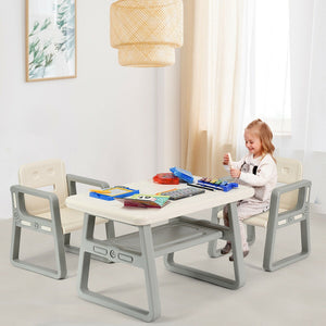 Kids Table and 2 Chairs Set with Storage Shelf for Playroom, Toddler Furniture
