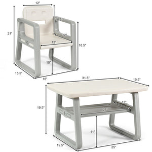 Kids Table and 2 Chairs Set with Storage Shelf for Playroom, Toddler Furniture