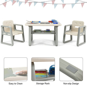 Kids Table and 2 Chairs Set with Storage Shelf for Playroom, Toddler Furniture