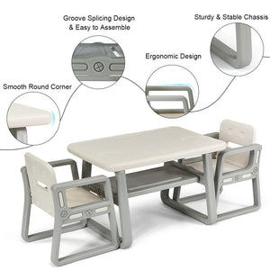 Kids Table and 2 Chairs Set with Storage Shelf for Playroom, Toddler Furniture