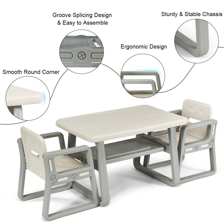 Kids Table and 2 Chairs Set with Storage Shelf for Playroom, Toddler Furniture