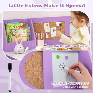 Kids Table and Chair Set with Bookshelf & Cabinet - Study Table for Bedroom