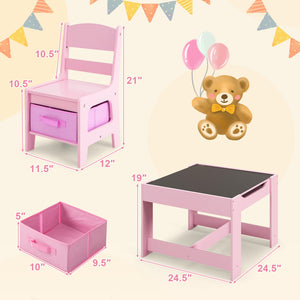 Kids Table and Chairs Set with Storage, Blackboard and Whiteboard for Drawing and Play